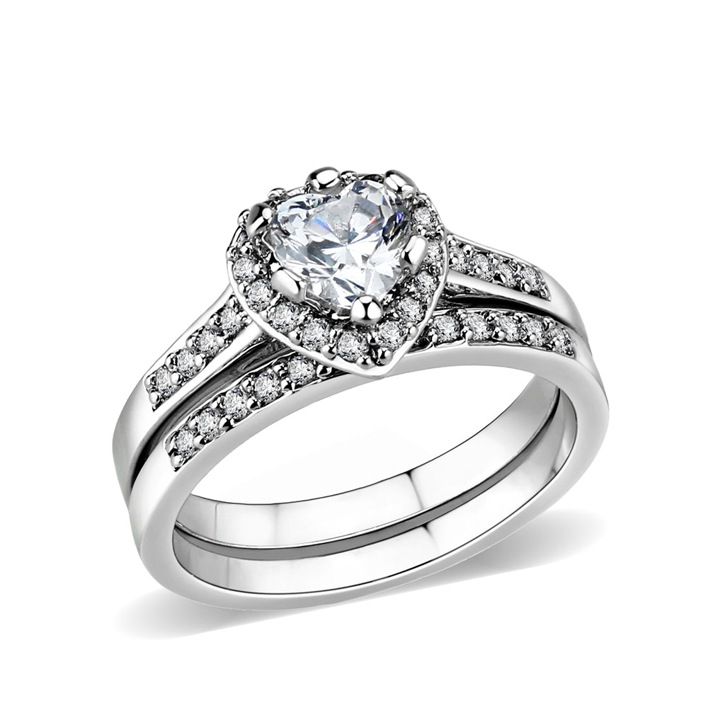 LO5W095- Rhodium  Plated Brass Ring with CZ In Clear