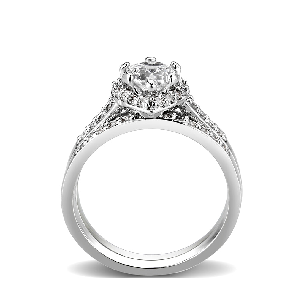LO5W095- Rhodium  Plated Brass Ring with CZ In Clear