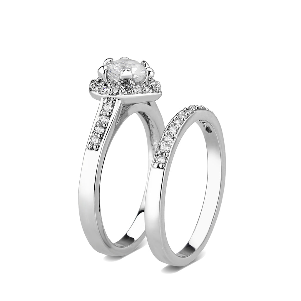 LO5W095- Rhodium  Plated Brass Ring with CZ In Clear