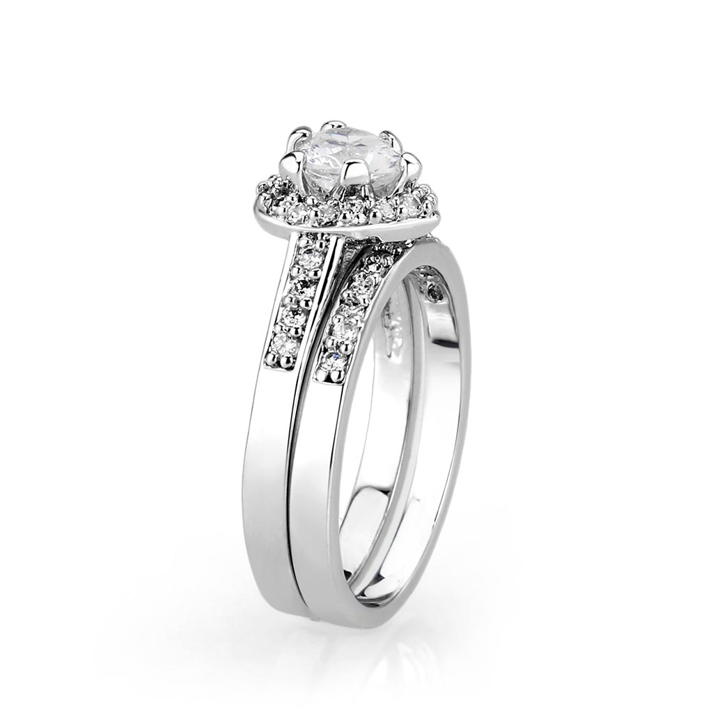 LO5W095- Rhodium  Plated Brass Ring with CZ In Clear
