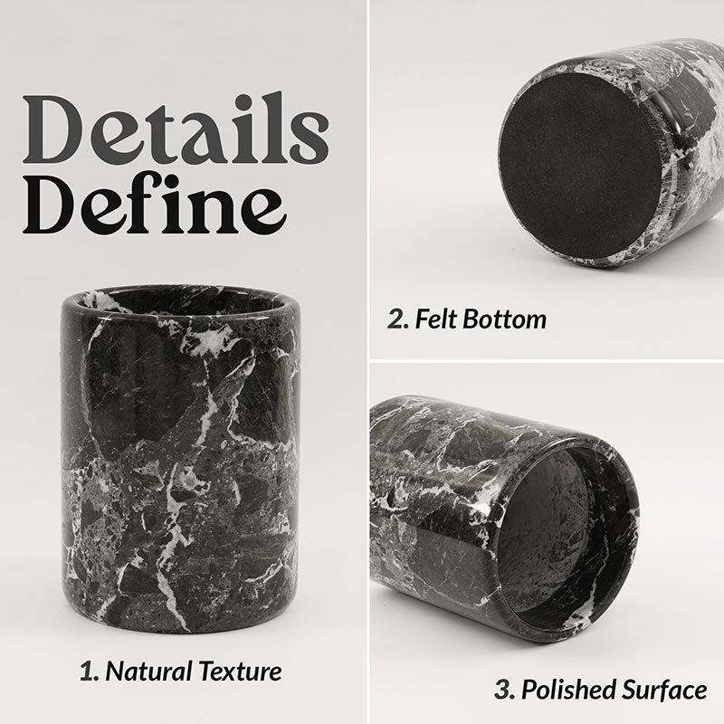 Marble Utensil Holder and Spoon Caddy Black -Countertop Organizer for Kitchen Utensils, Flatware, and Chopsticks