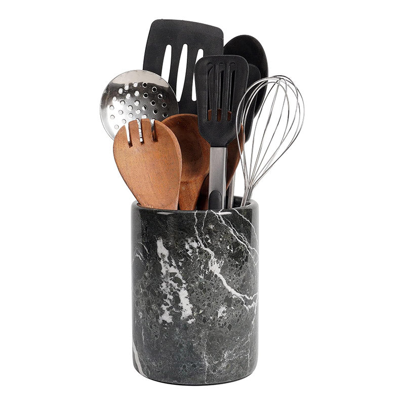 Marble Utensil Holder and Spoon Caddy Black -Countertop Organizer for Kitchen Utensils, Flatware, and Chopsticks