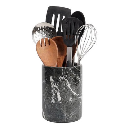Marble Utensil Holder and Spoon Caddy Black -Countertop Organizer for Kitchen Utensils, Flatware, and Chopsticks